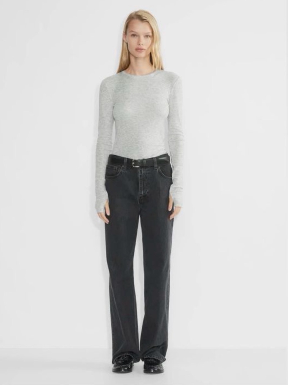 Aritzia Babaton Aspect Light Gray Long-Sleeve Tee